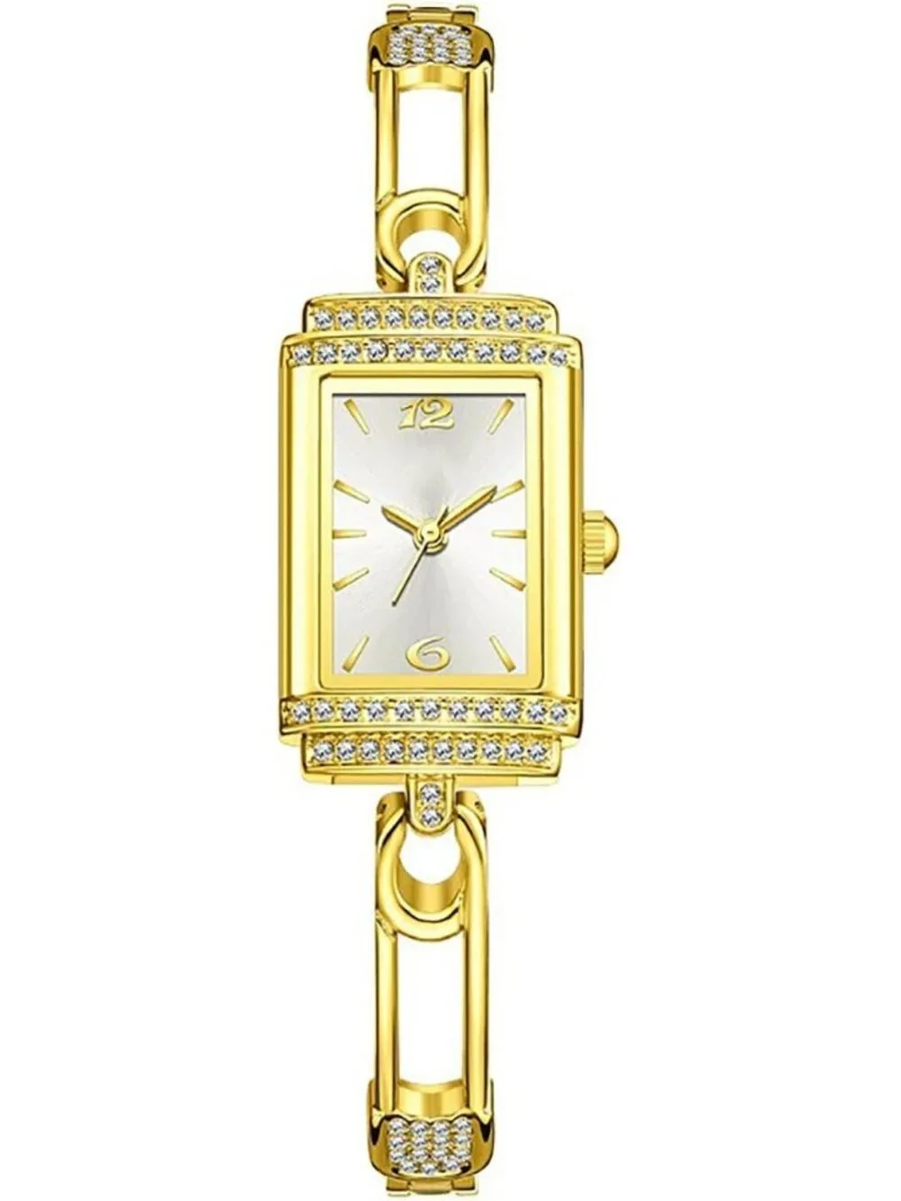 Women's Gold White Vintage Rectangular Bracelet Luxury Crystal Quartz Wristwatch